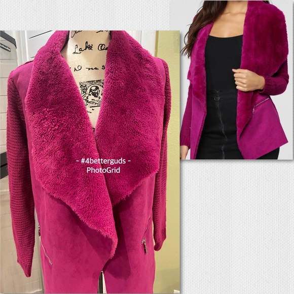 New Fashion Nova All About My Business Faux Suede Fur Collar Fuchsia Jac… - Picture 3 of 16